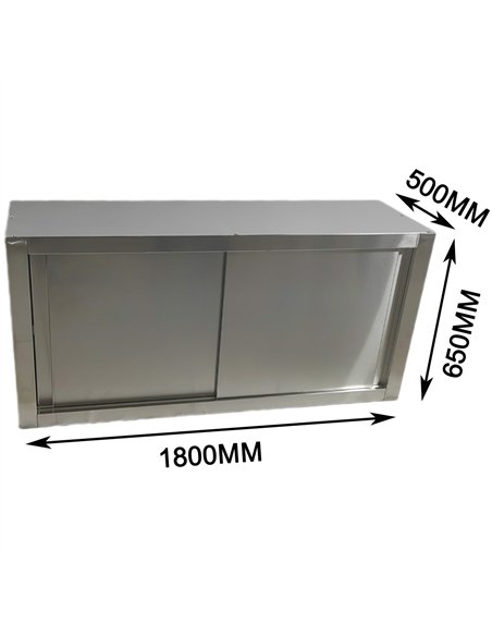 Commercial Stainless Steel Wall Cabinet with Sliding Doors and Inner Shelf 1800x500x650mm | Stalwart DA-QNH916