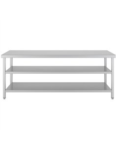 Commercial 3-Tier Stainless Steel Work Table with Undershelves 2100x600x850mm | Stalwart DA-QNH1140