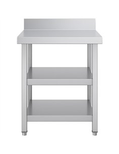 Commercial 3-Tier Stainless Steel Work Table with Undershelves and Backsplash 600x600x850mm | Stalwart DA-QNH1142
