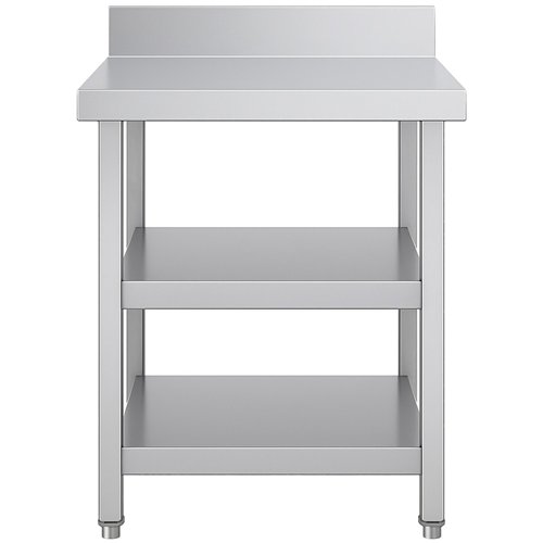 Commercial 3-Tier Stainless Steel Work Table with Undershelves and Backsplash 600x600x850mm | Stalwart DA-QNH1142