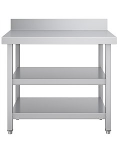 Commercial 3-Tier Stainless Steel Work Table with Undershelves and Backsplash 900x600x850mm | Stalwart DA-QNH1144