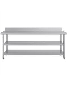 Commercial 3-Tier Stainless Steel Work Table with Undershelves and Backsplash 2100x600x850mm | Stalwart DA-QNH1152