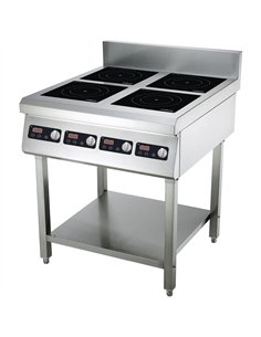 Commercial Freestanding 4-Zone Induction Cooker with Water Baffle &amp Undershelf 11.2kW (4 × 2800W) Knob Control | Stalwart
