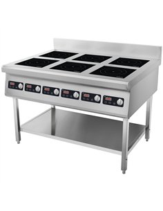 Commercial Freestanding 6-Zone Induction Cooker with Water Baffle &amp Undershelf 16.8kW (6 × 2800W) Knob Control | Stalwart