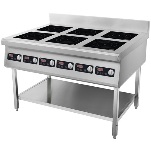 Commercial Freestanding 6-Zone Induction Cooker with Water Baffle &amp Undershelf 16.8kW (6 × 2800W) Knob Control | Stalwart