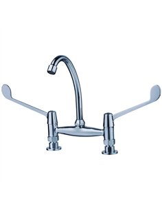 Commercial Deck-Mounted Twin-Lever Sink Mixer Tap with Swivel Spout Chrome | Stalwart DA-BXF206