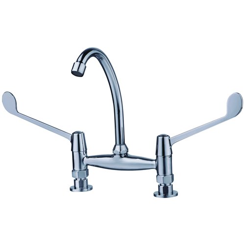Commercial Deck-Mounted Twin-Lever Sink Mixer Tap with Swivel Spout Chrome | Stalwart DA-BXF206