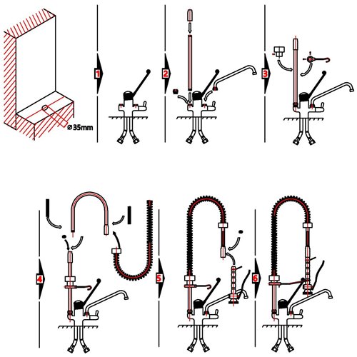 Commercial Deck-Mounted Pre-Rinse Spray Unit with Add-On Faucet &amp 6&quot Wall Bracket Chrome | Stalwart DA-BXF212