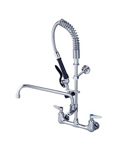 8&quot Wall Mounted Pre-Rinse Faucet with Add-On 6&quot Swing Spout &amp 22&quot Hose &amp Spray Valve | Stalwart DA-BXF240
