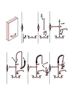 8&quot Wall Mounted Pre-Rinse Faucet with Add-On 6&quot Swing Spout &amp 22&quot Hose &amp Spray Valve | Stalwart DA-BXF240 2