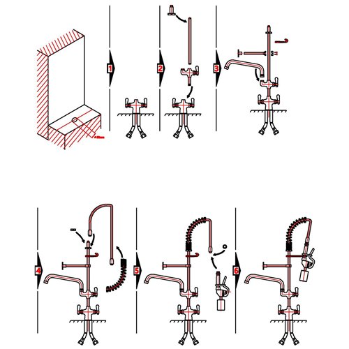 Deck-Mounted Commercial Pre-Rinse Unit with 6&quot Add-On Swing Spout &amp 22&quot Hose Chrome | Stalwart DA-BXF244