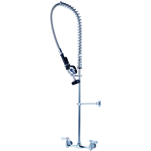 8&quot Center Wall Mounted Pre-Rinse Unit with 18&quot Riser &amp 44&quot Hose &amp Spray Valve Chrome | Stalwart DA-BXF246