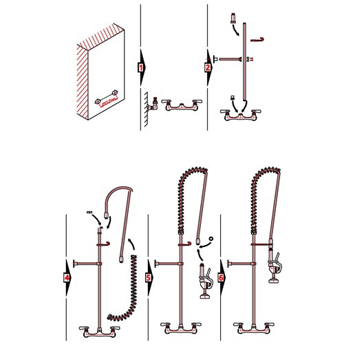 8&quot Center Wall Mounted Pre-Rinse Unit with 18&quot Riser &amp 44&quot Hose &amp Spray Valve Chrome | Stalwart DA-BXF246