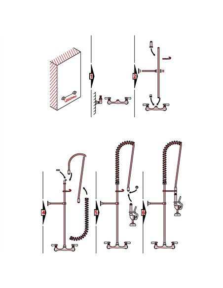 8&quot Center Wall Mounted Pre-Rinse Unit with 18&quot Riser &amp 44&quot Hose &amp Spray Valve Chrome | Stalwart DA-BXF246