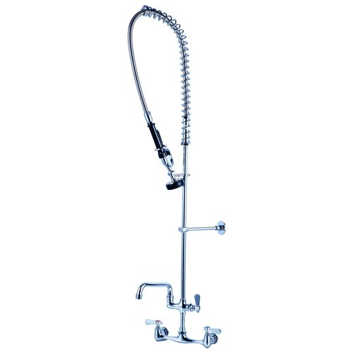 8&quot Center Wall Mounted Pre-Rinse Unit with Add-On Faucet &amp 18&quot Riser &amp 44&quot Hose &amp 12&quot Swing Spout |