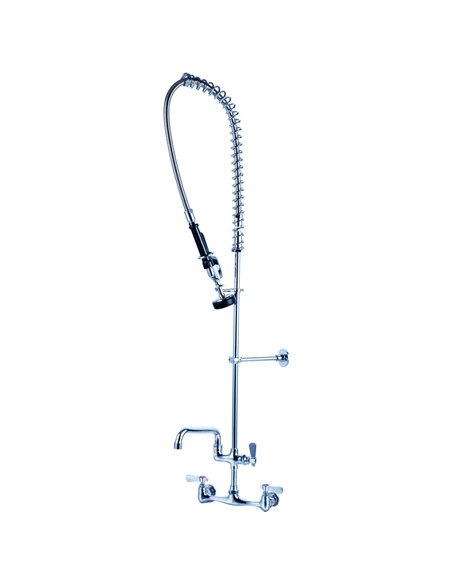8&quot Center Wall Mounted Pre-Rinse Unit with Add-On Faucet &amp 18&quot Riser &amp 44&quot Hose &amp 12&quot Swing Spout |