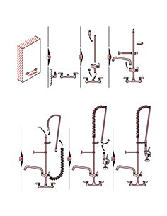 8&quot Center Wall Mounted Pre-Rinse Unit with Add-On Faucet &amp 18&quot Riser &amp 44&quot Hose &amp 12&quot Swing Spout | 2