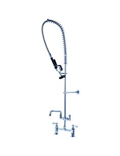 8&quot Center Deck Mounted Pre-Rinse Unit with 18&quot Riser &amp 44&quot Hose &amp 12&quot Add-On Spout Chrome | Stalwart DA-DA
