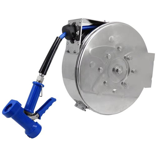 Heavy Duty Enclosed Hose Reel with Spray Gun &amp 10.7m Black Hose | Stalwart DA-BXF404