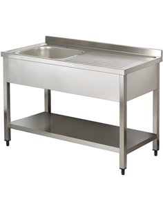 Commercial Sink Stainless steel 1 bowl Left Bottom shelf Splashback 1200mm Depth 600mm | DA-VS126LBS