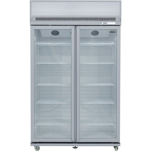 Commercial Display Refrigerator Upright 1020 litres Double Hinged glass door LED canopy Grey | Stalwart DA-SCM1127