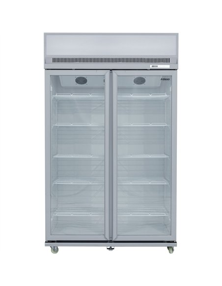 Commercial Display Refrigerator Upright 1020 litres Double Hinged glass door LED canopy Grey | Stalwart DA-SCM1127