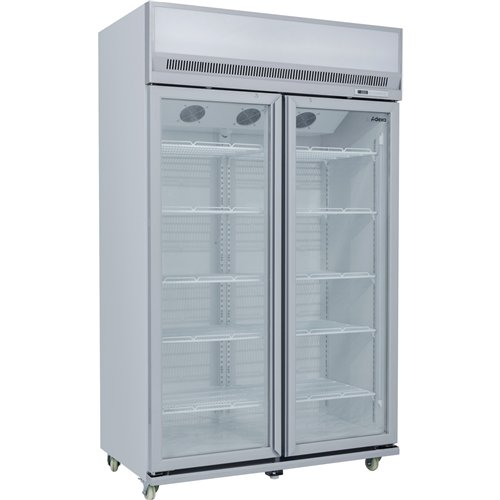 Commercial Display Refrigerator Upright 1020 litres Double Hinged glass door LED canopy Grey | Stalwart DA-SCM1127