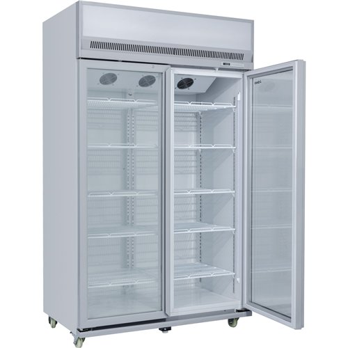 Commercial Display Refrigerator Upright 1020 litres Double Hinged glass door LED canopy Grey | Stalwart DA-SCM1127