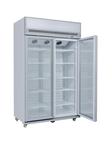 Commercial Display Refrigerator Upright 1020 litres Double Hinged glass door LED canopy Grey | Stalwart DA-SCM1127