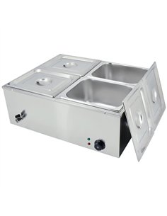 Commercial Stainless Steel Bain Marie with 4 × 1/2 GN Pans and Lids 710×568×280mm | Stalwart DA-M1222