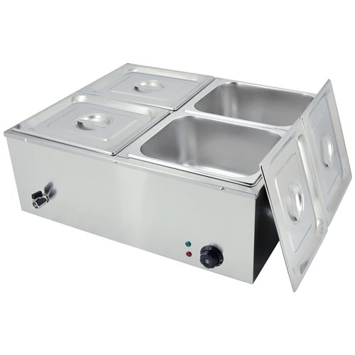 Commercial Stainless Steel Bain Marie with 4 × 1/2 GN Pans and Lids 710×568×280mm | Stalwart DA-M1222