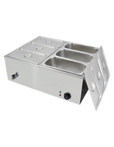 Commercial Stainless Steel Bain Marie with 6 × 1/3 GN Pans and Lids 710×568×280mm | Stalwart DA-M1323