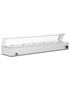 Commercial Stainless Steel Bain Marie with Glass Guard and 5 × 1/2 GN Pans &amp Lids 1490×375×335mm | Stalwart DA-M205