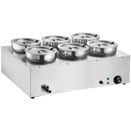 Commercial 42L Stainless Steel 6 Pot Bain Marie Soup &amp Sauce Warmer 865×580×375mm | Stalwart DA-M867