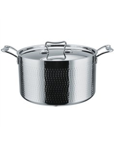 Hammered Triple-Layer Stainless Steel Casserole ø240×145mm 6.5L Silver Finish | Stalwart DA-C0310011S