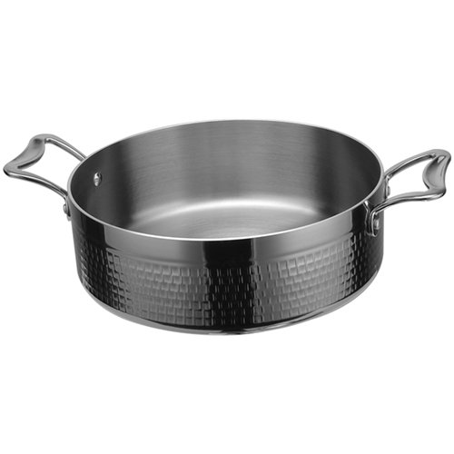 Hammered Triple-Layer Stainless Steel Casserole ø280×100mm 5.5L Silver Finish | Stalwart DA-C0311008S