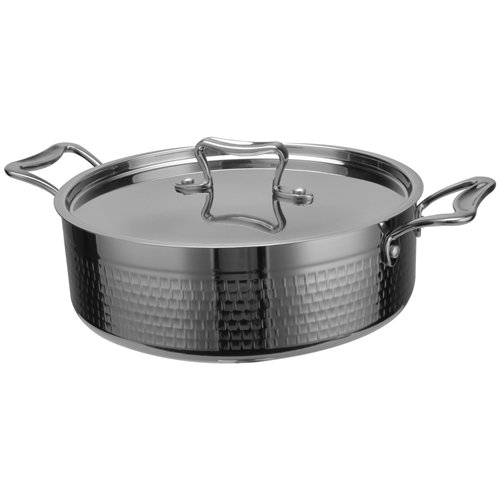 Hammered Triple-Layer Stainless Steel Casserole ø320×120mm 9.6L Silver Finish | Stalwart DA-C0311009S