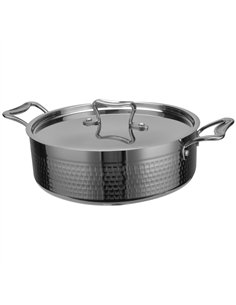 Hammered Triple-Layer Stainless Steel Saucepan ø260×150mm 7.9L Silver Finish | Stalwart DA-C0311011S