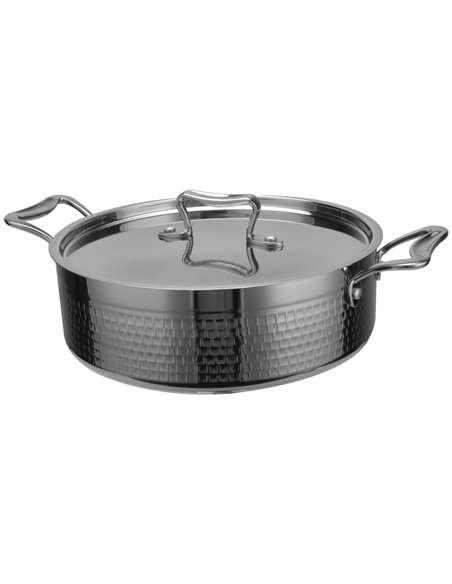 Hammered Triple-Layer Stainless Steel Saucepan ø220×135mm 5.1L Silver Finish | Stalwart DA-C0311012S