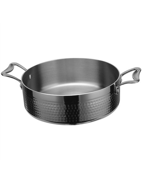 Hammered Triple-Layer Stainless Steel Saucepan ø220×135mm 5.1L Silver Finish | Stalwart DA-C0311012S