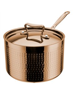 Hammered Triple-Layer Stainless Steel Casserole with Long Handle ø200×70mm 2.2L Copper Finish | Stalwart DA-C0310026C