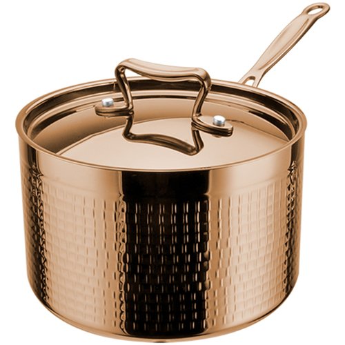 Hammered Triple-Layer Stainless Steel Casserole with Long Handle ø320×120mm 9.6L Copper Finish | Stalwart DA-C0310029C