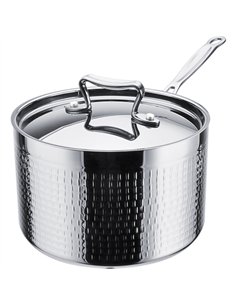 Hammered Triple-Layer Stainless Steel Casserole with Long Handle ø200×70mm 2.2L Silver Finish | Stalwart DA-C0310029S