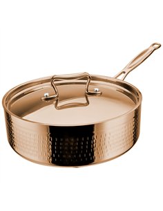 Hammered Triple-Layer Stainless Steel Saucepan with Long Handle ø200×70mm 2.2L Copper Finish | Stalwart DA-C0311026C