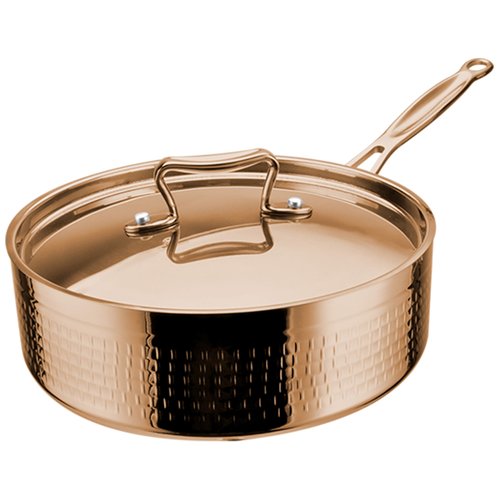 Hammered Triple-Layer Stainless Steel Saucepan with Long Handle ø240×80mm 3.6L Copper Finish | Stalwart DA-C0311029C