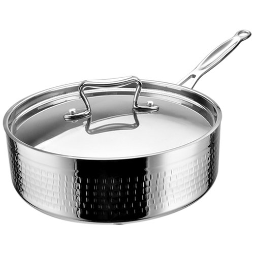 Hammered Triple-Layer Stainless Steel Saucepan with Long Handle ø220×75mm 2.8L Silver Finish | Stalwart DA-C0311026S