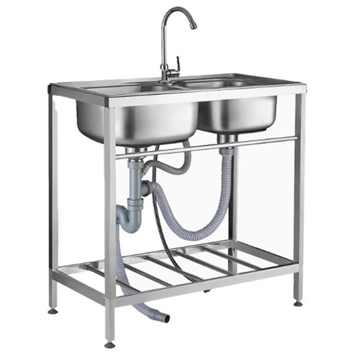Commercial Stainless Steel Double-Bowl Sink with Undershelf 750×400×800mm | Stalwart DA-DNG302