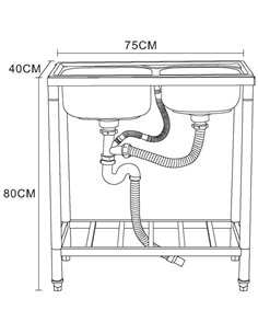 Commercial Stainless Steel Double-Bowl Sink with Undershelf 750×400×800mm | Stalwart DA-DNG302 2