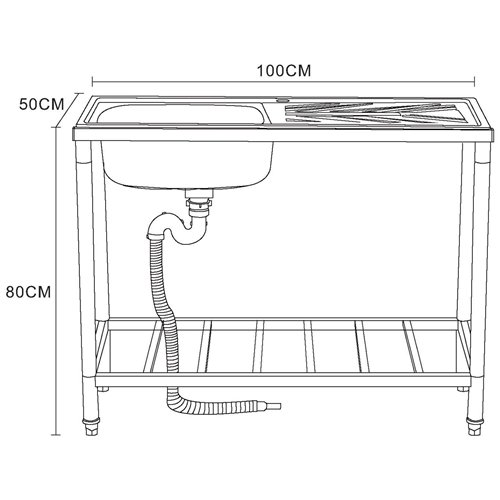 Commercial Stainless Steel Sink with Right-Hand Drainer and Undershelf 1000×500×800mm | Stalwart DA-DNG306
