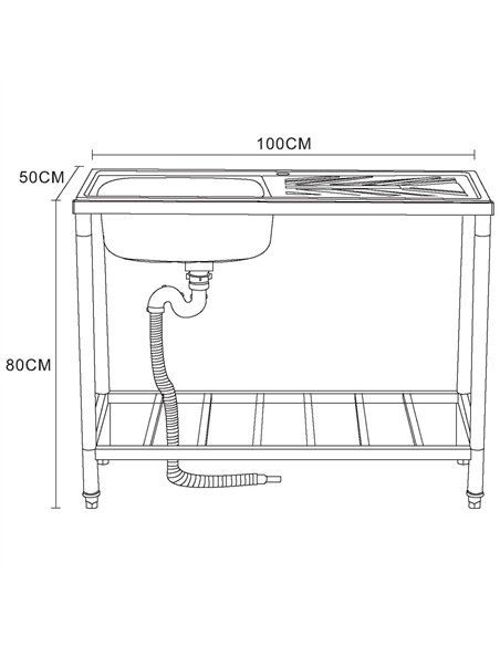 Commercial Stainless Steel Sink with Right-Hand Drainer and Undershelf 1000×500×800mm | Stalwart DA-DNG306